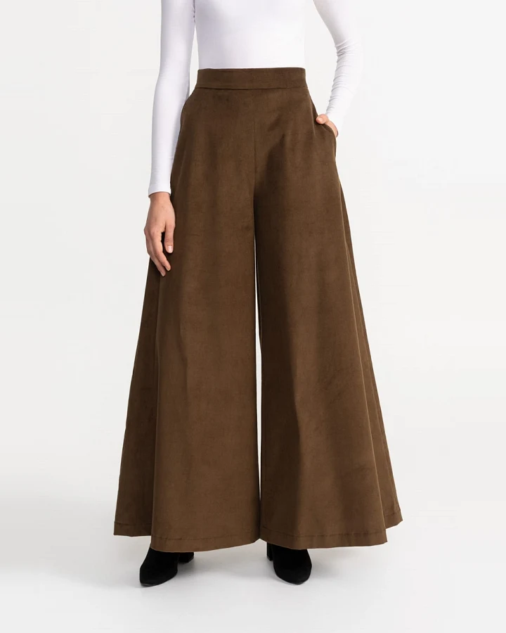 De IONESCU Damen vegan Hose Palazzo Cord Braun