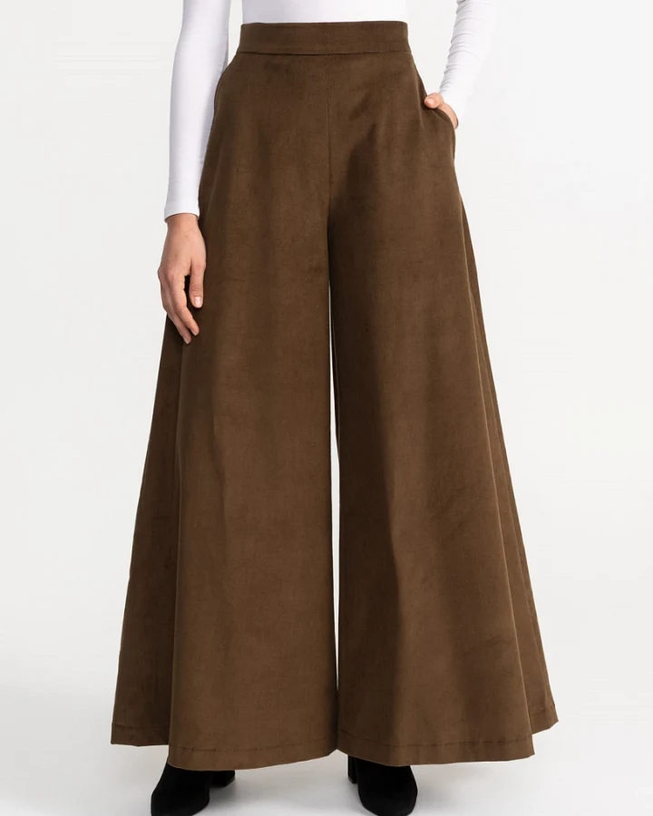 De IONESCU Damen vegan Hose Palazzo Cord Braun