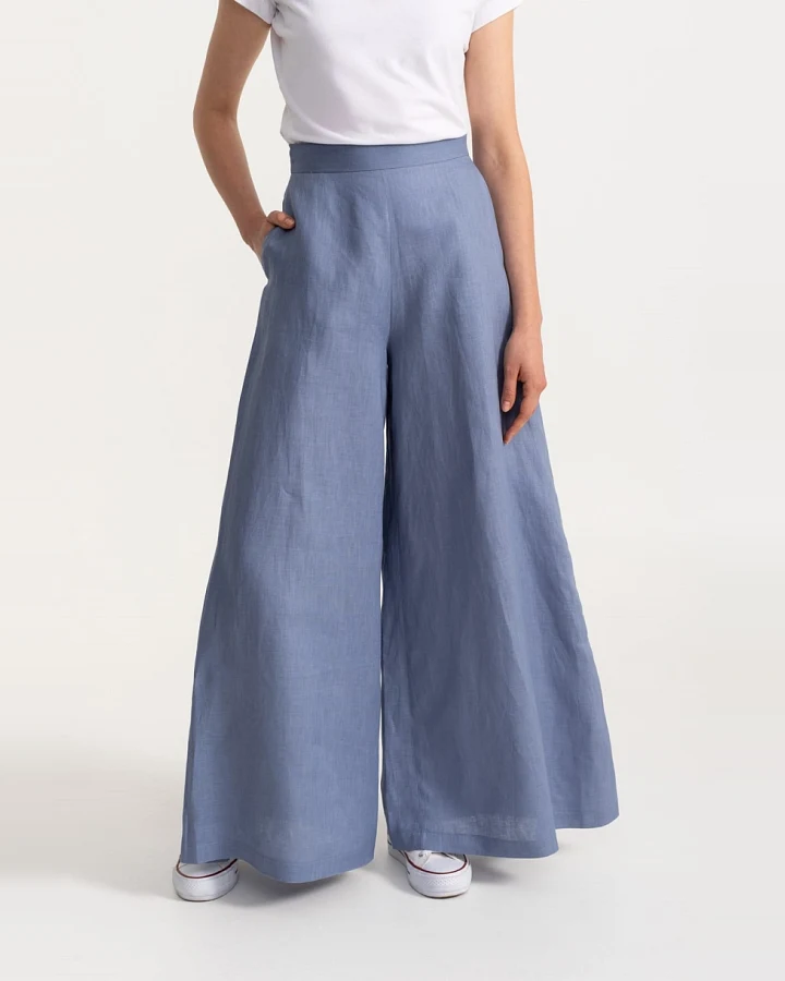De IONESCU Damen vegan Hose Palazzo Leinen Staubig Blau