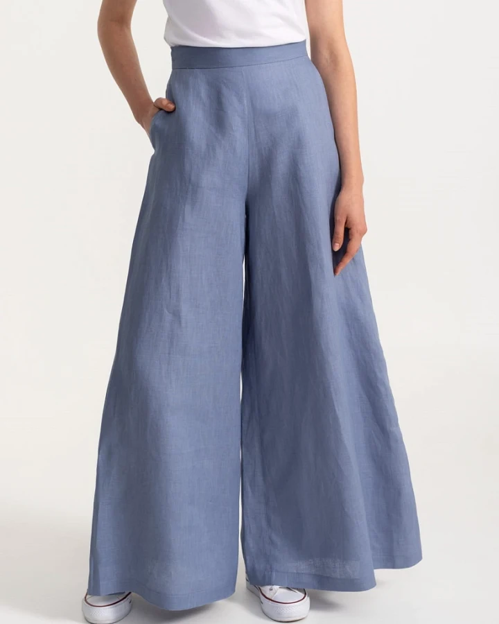 De IONESCU Damen vegan Hose Palazzo Leinen Staubig Blau