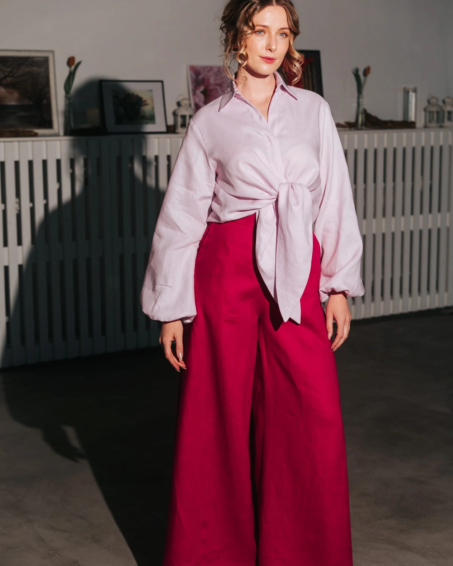 De IONESCU Damen vegan Hose Palazzo Leinen Fuchsia – Ansicht 2