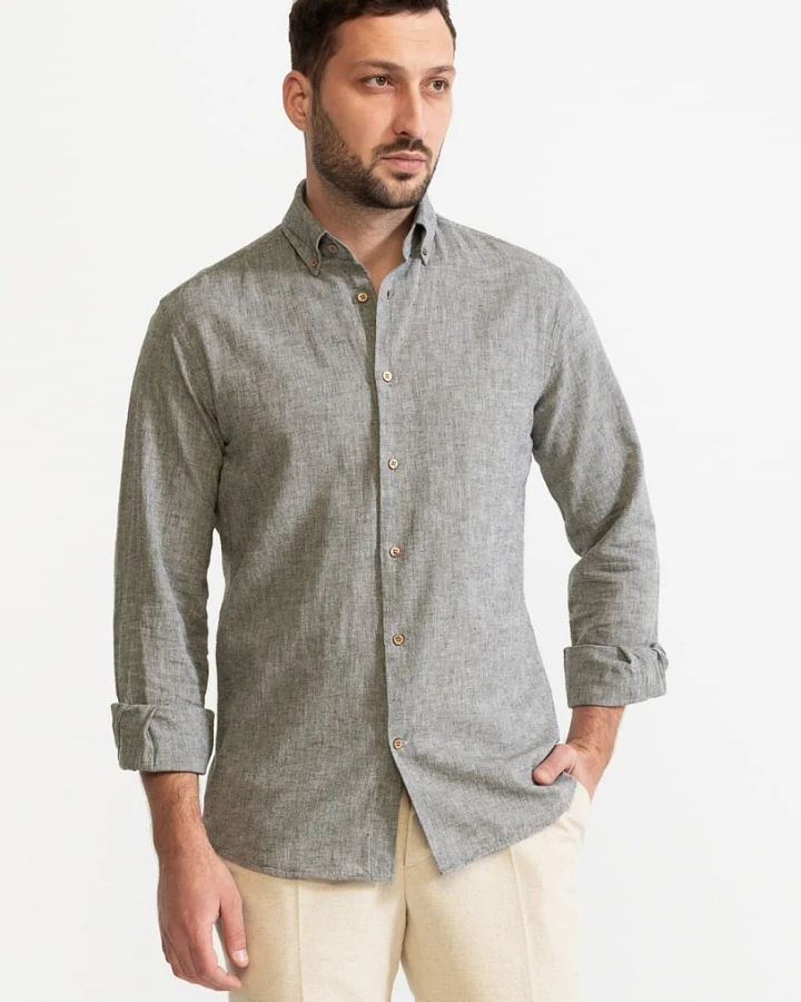 De IONESCU Herren vegan Hemd Godeanu Grau Chambray