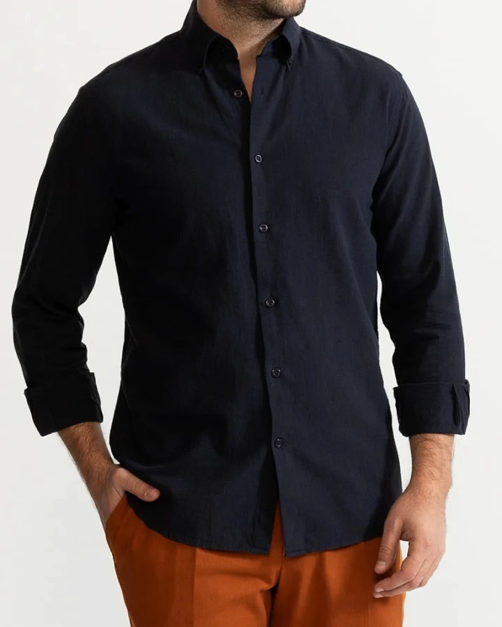 De IONESCU Herren vegan Hemd Godeanu Marineblau