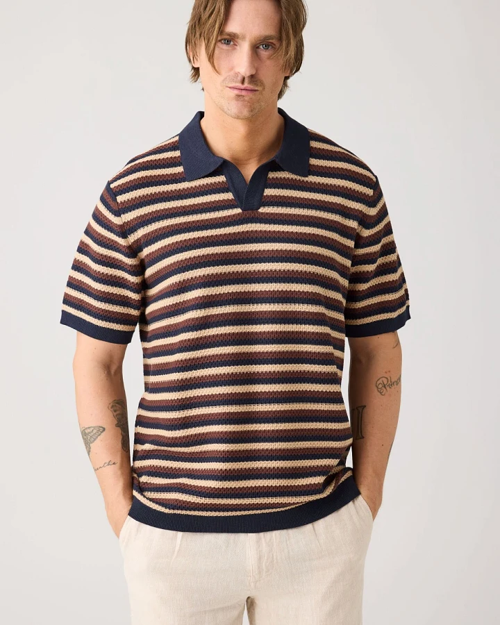 Poloshirt Knitted Stripe Braun
