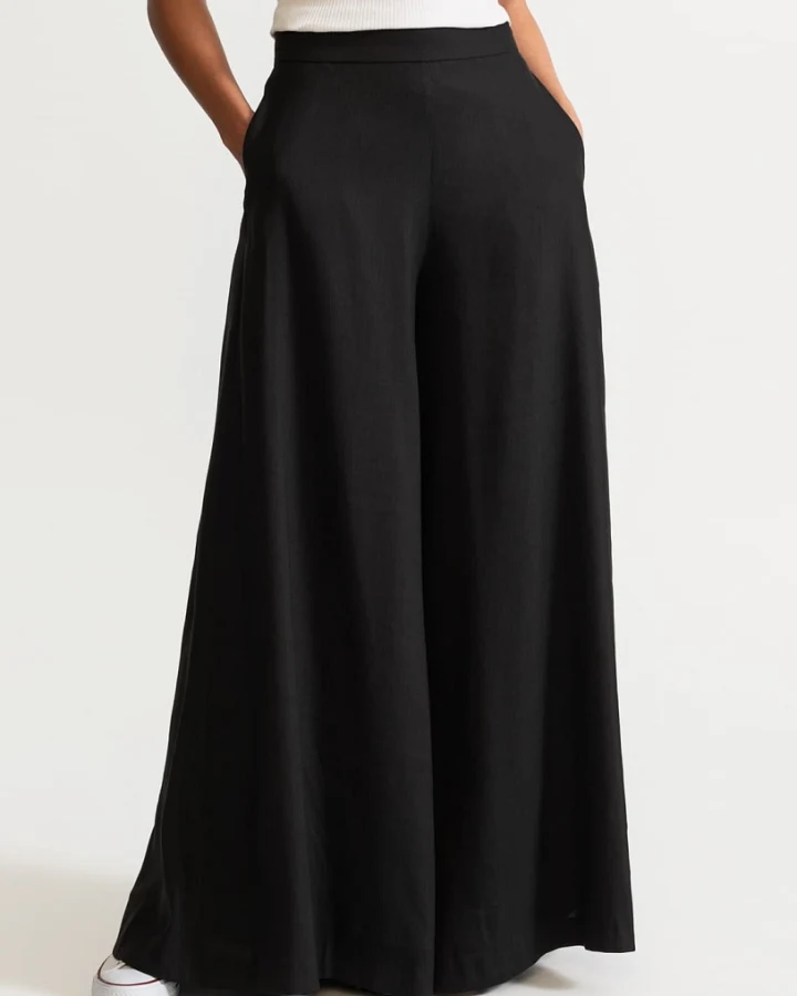 De IONESCU Damen vegan Hose Palazzo Leinen Schwarz
