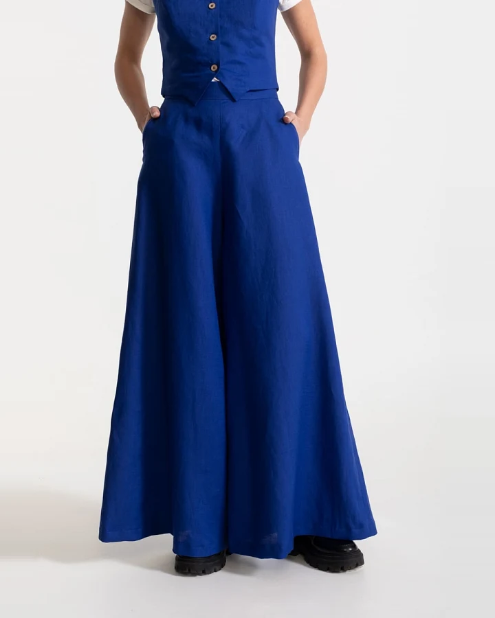 De IONESCU Damen vegan Hose Palazzo Leinen Königsblau