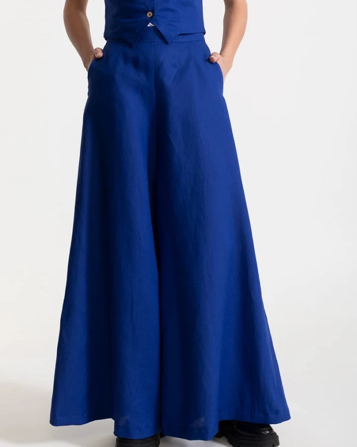 De IONESCU Damen vegan Hose Palazzo Leinen Königsblau