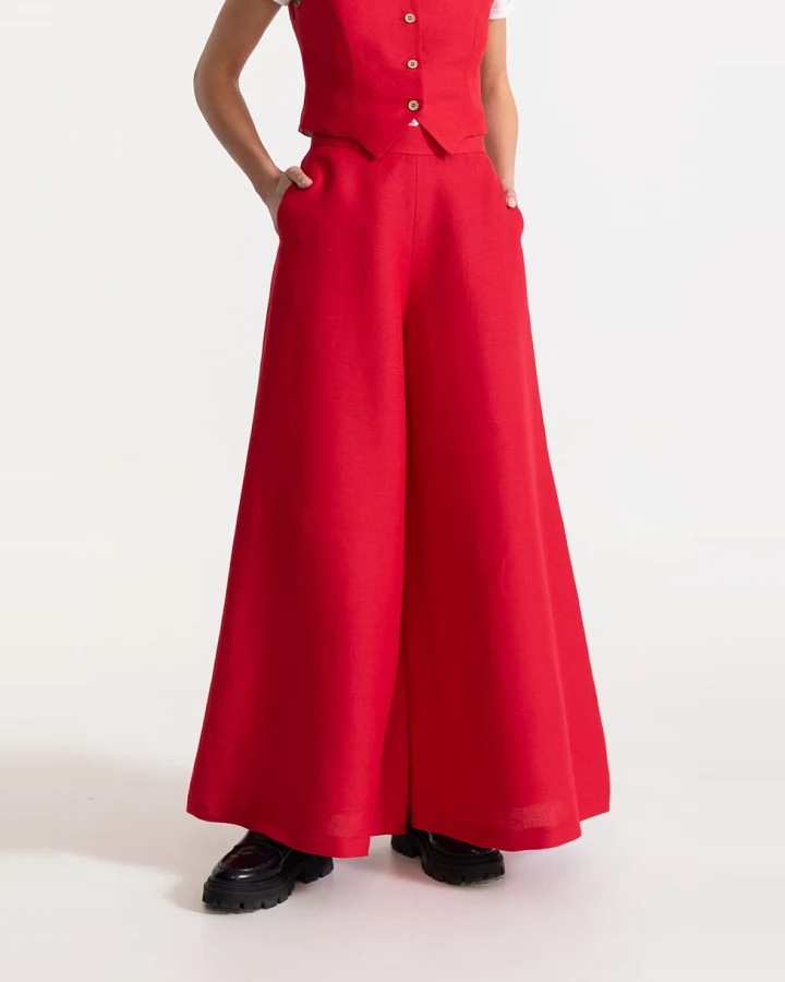 De IONESCU Damen vegan Hose Palazzo Leinen Rot