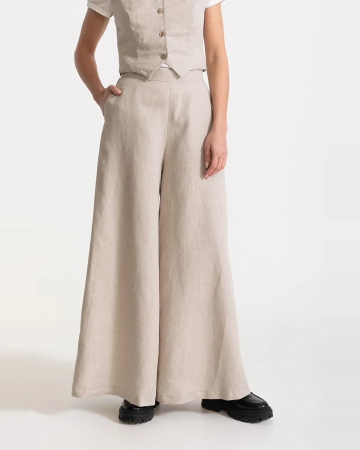De IONESCU Damen vegan Hose Palazzo Leinen Beige
