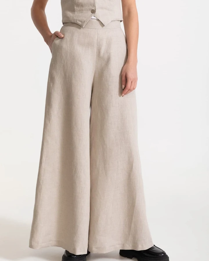 De IONESCU Damen vegan Hose Palazzo Leinen Beige