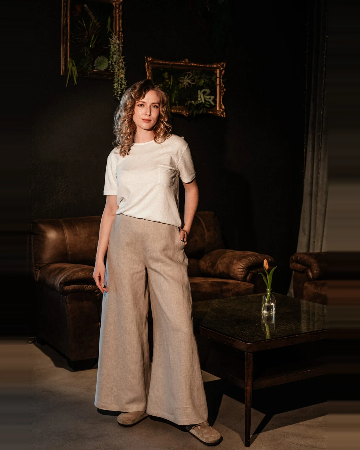De IONESCU Damen vegan Hose Palazzo Leinen Beige – Ansicht 2