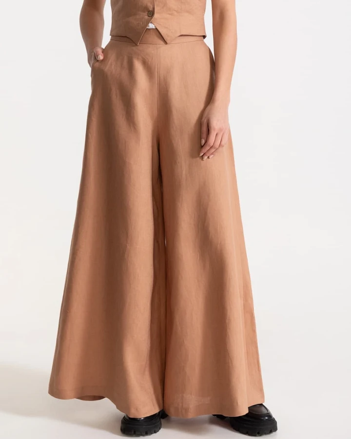 De IONESCU Damen vegan Hose Palazzo Leinen Cappuccino
