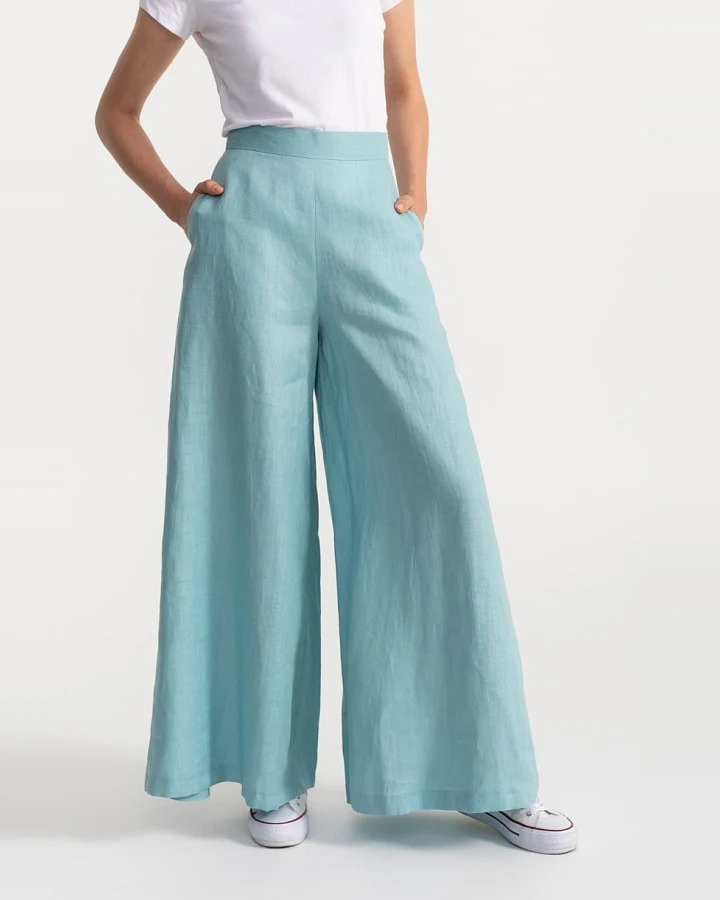 De IONESCU Damen vegan Hose Palazzo Leinen Aqua
