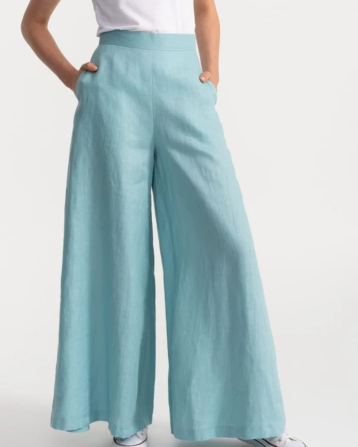 De IONESCU Damen vegan Hose Palazzo Leinen Aqua