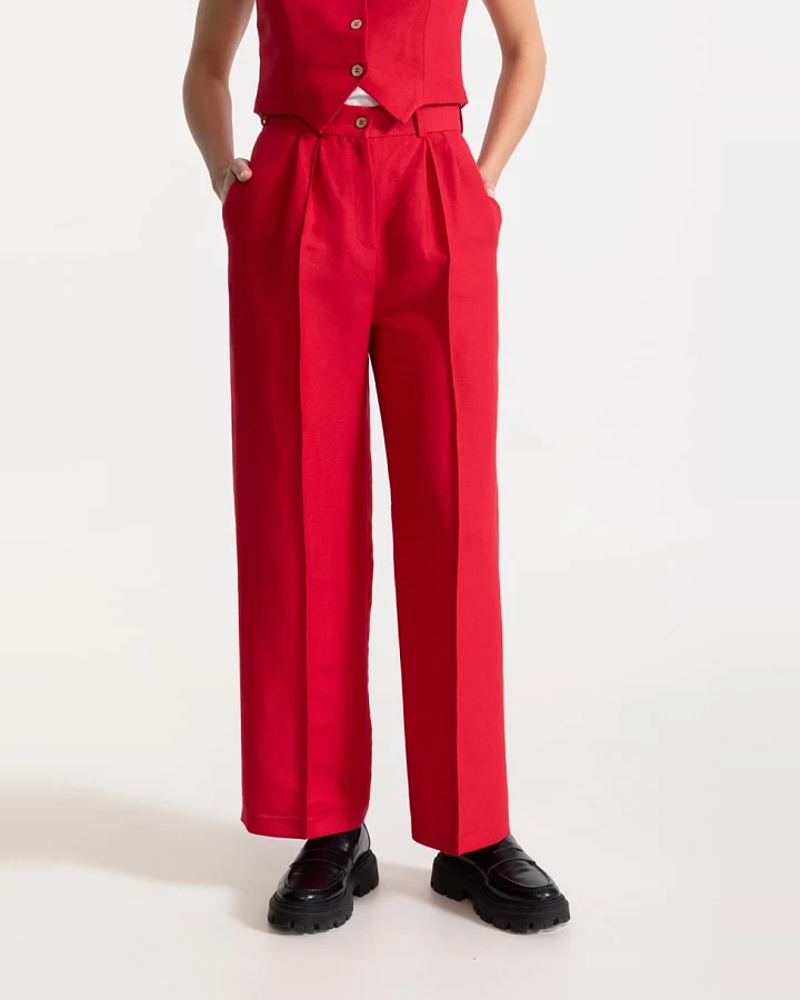De IONESCU Damen vegan Hose Figa Leinen Rot