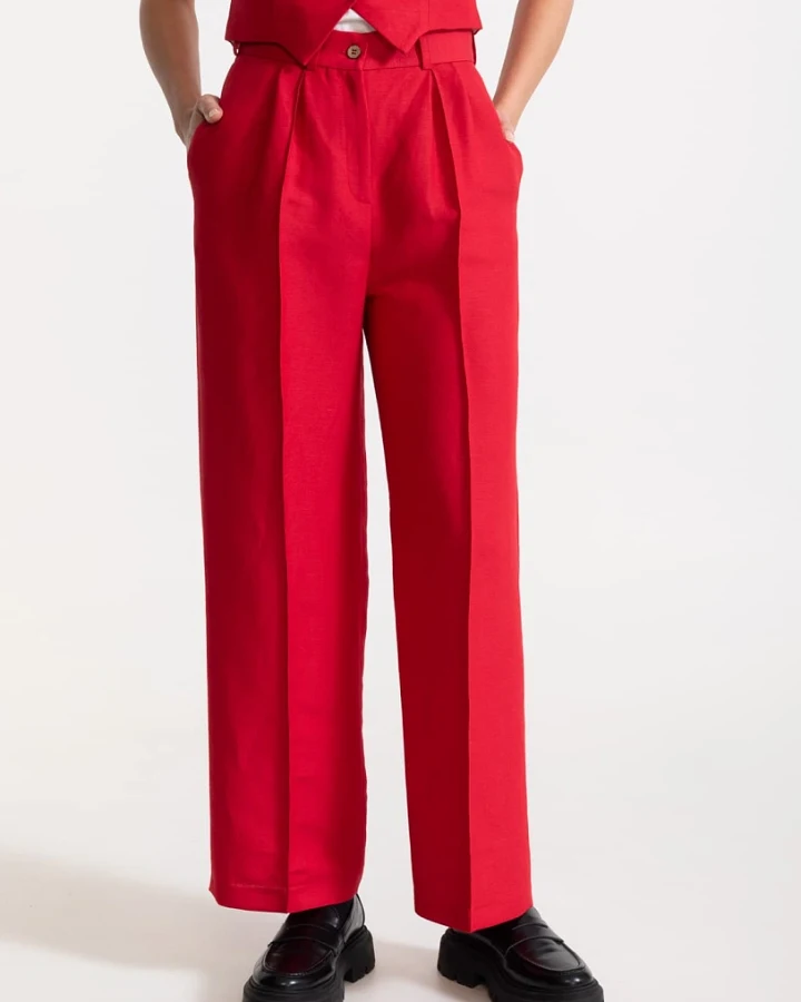 De IONESCU Damen vegan Hose Figa Leinen Rot