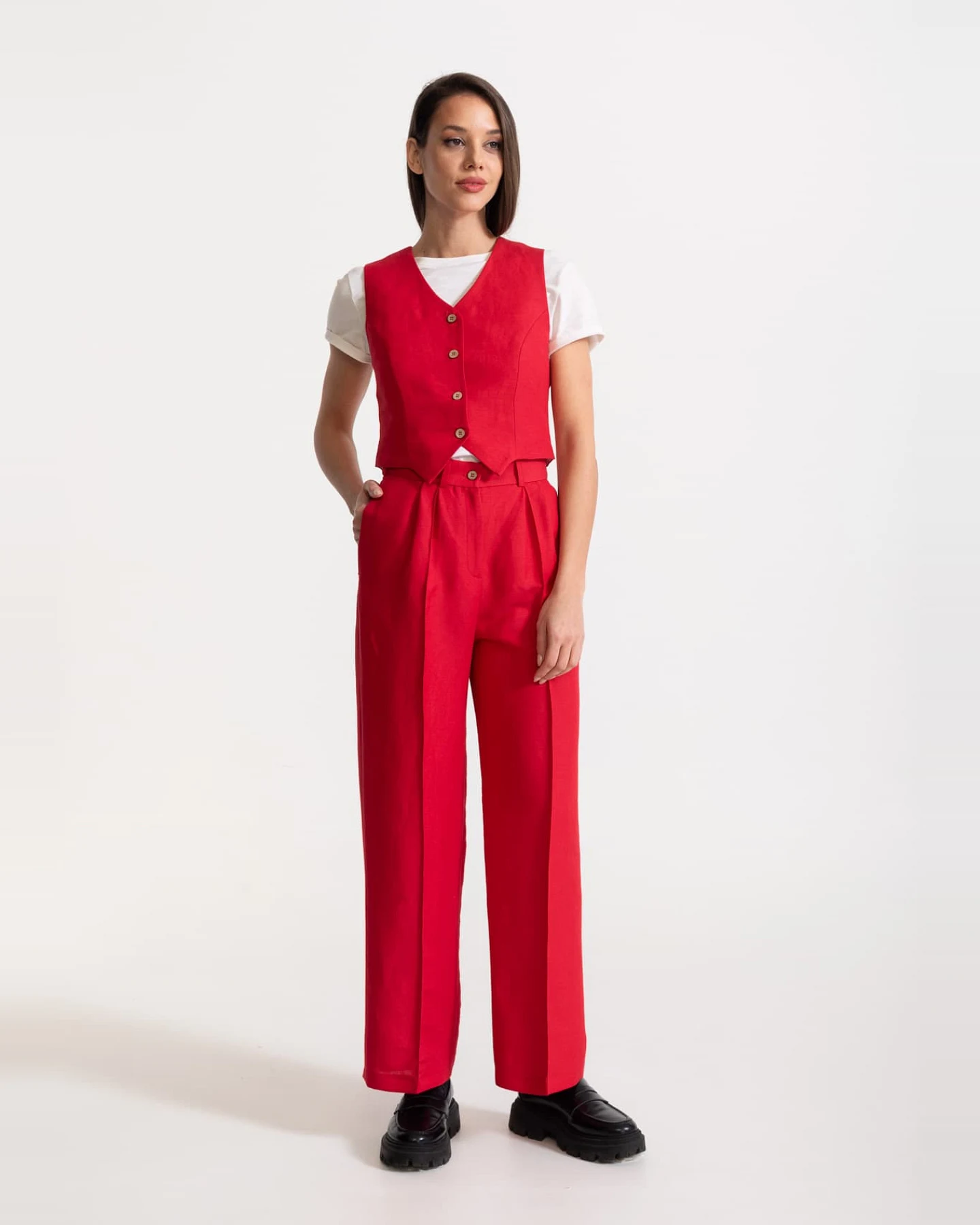 De IONESCU Damen vegan Hose Figa Leinen Rot – Ansicht 2