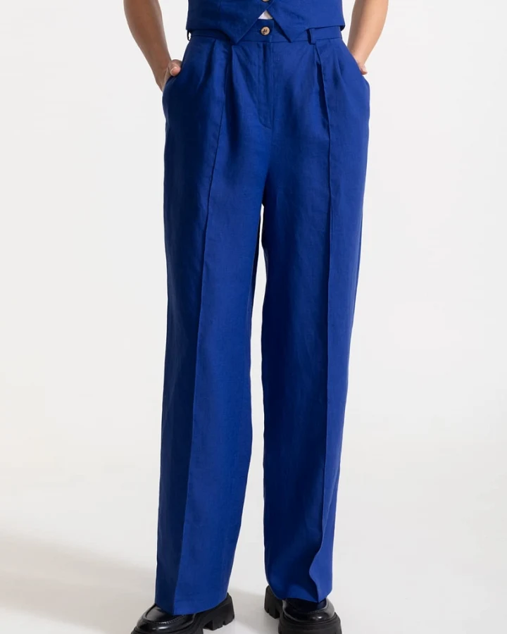 De IONESCU Damen vegan Hose Figa Leinen Königsblau