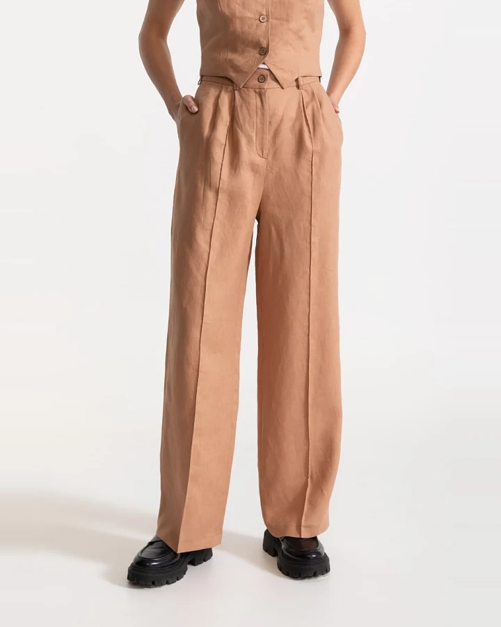 De IONESCU Damen vegan Hose Figa Leinen Cappuccino