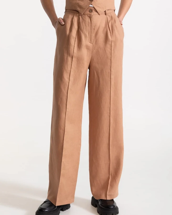 De IONESCU Damen vegan Hose Figa Leinen Cappuccino