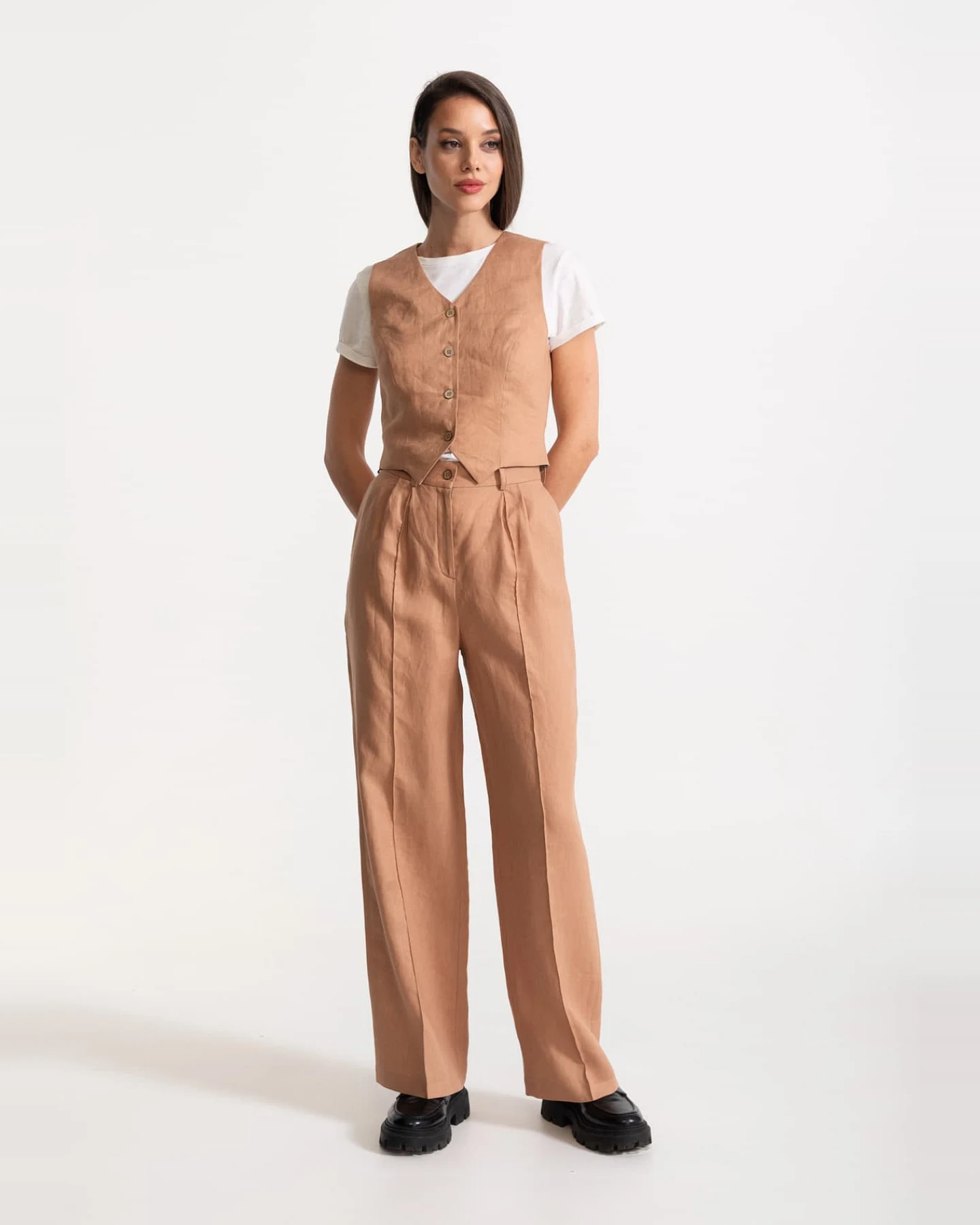 De IONESCU Damen vegan Hose Figa Leinen Cappuccino – Ansicht 2