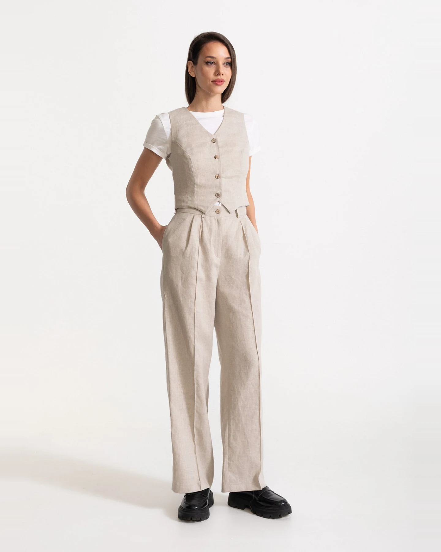De IONESCU Damen vegan Hose Figa Leinen Beige – Ansicht 2