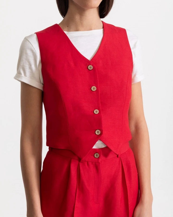 De IONESCU Damen vegan Weste Figa Leinen Rot