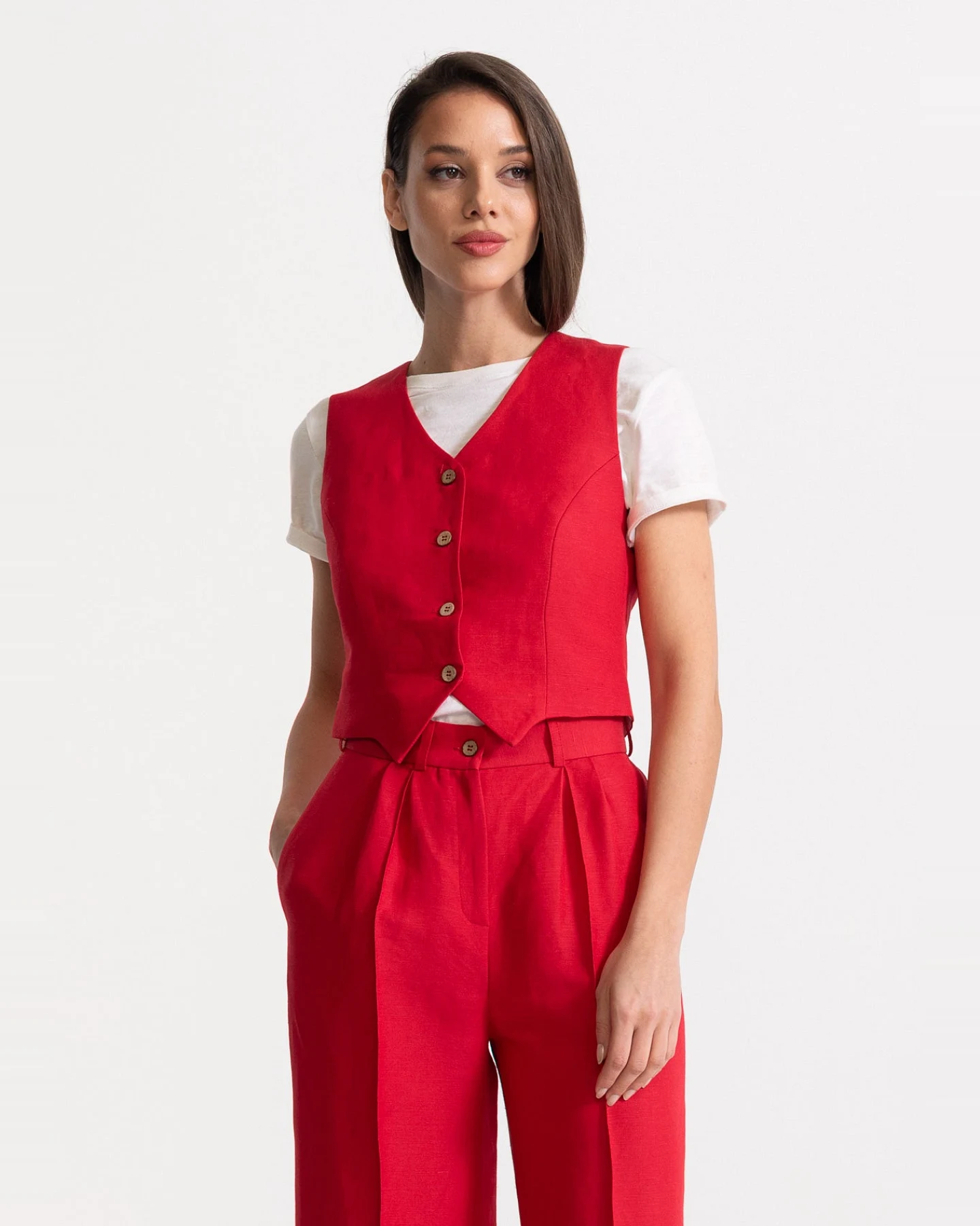 De IONESCU Damen vegan Weste Figa Leinen Rot – Ansicht 2