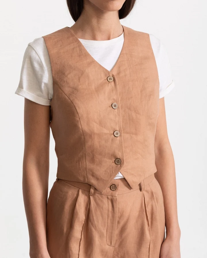 De IONESCU Damen vegan Weste Figa Leinen Cappuccino