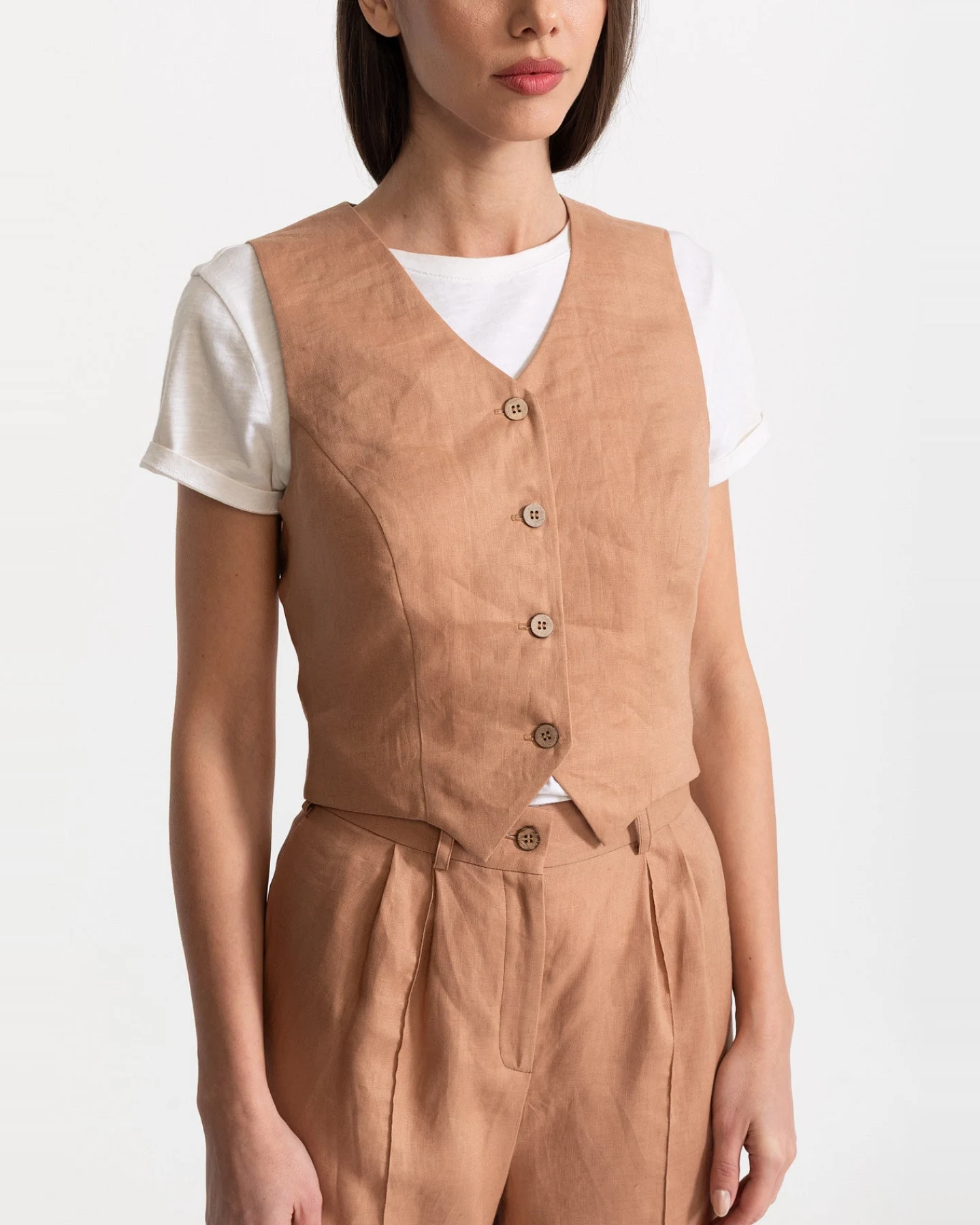 De IONESCU Damen vegan Weste Figa Leinen Cappuccino – Ansicht 2