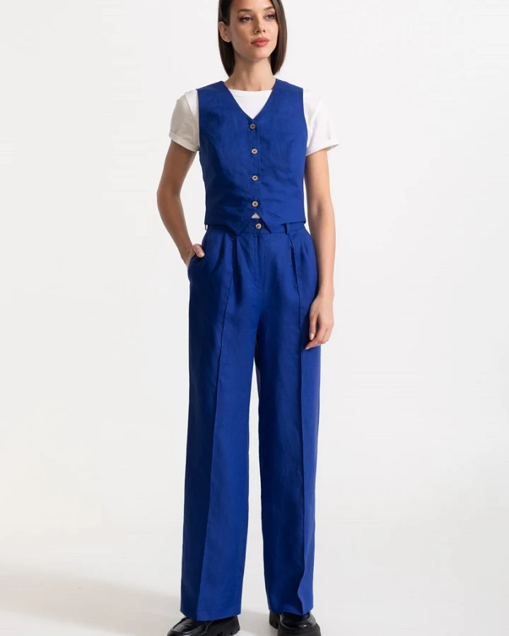 De IONESCU Damen vegan Set Figa Leinen Königsblau