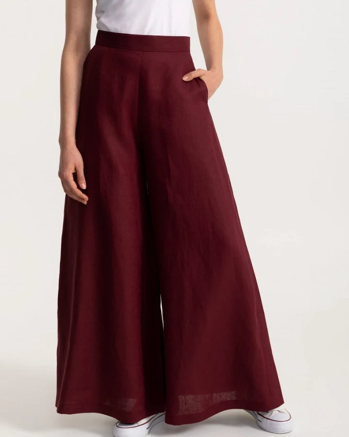 De IONESCU Damen vegan Hose Palazzo Leinen Bordeaux