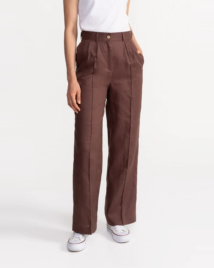 De IONESCU Damen vegan Hose Figa Leinen Braun