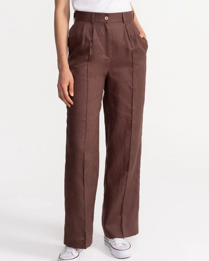 De IONESCU Damen vegan Hose Figa Leinen Braun