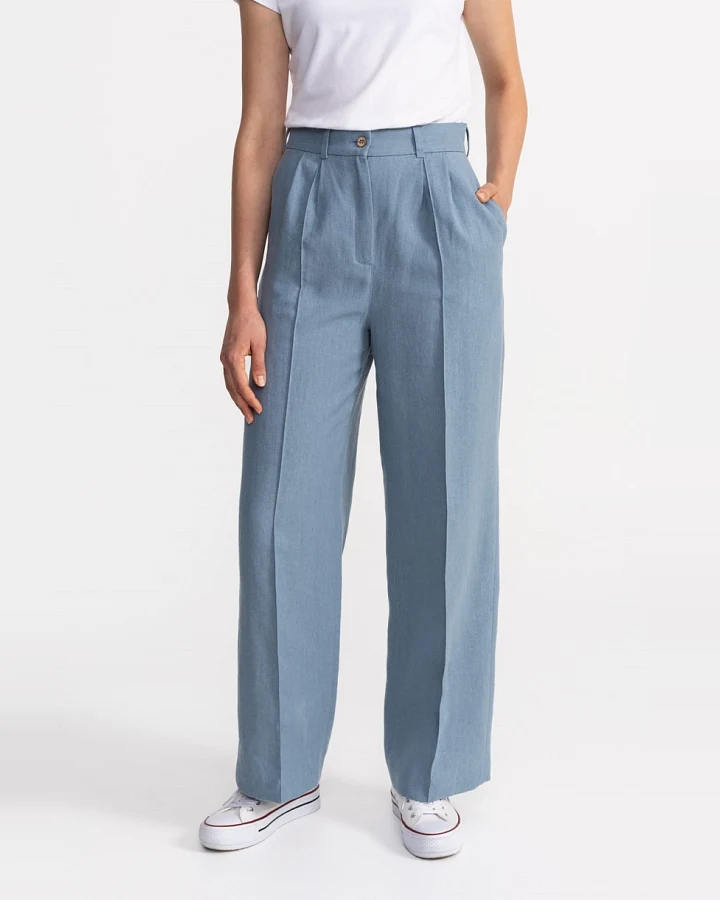 De IONESCU Damen vegan Hose Figa Leinen Schieferblau