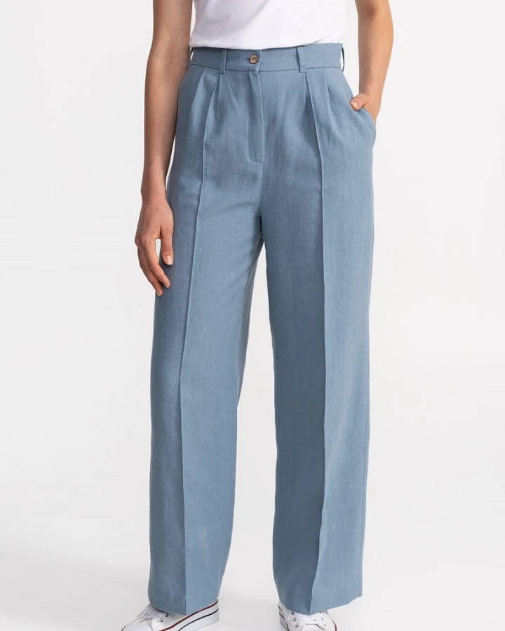 De IONESCU Damen vegan Hose Figa Leinen Schieferblau