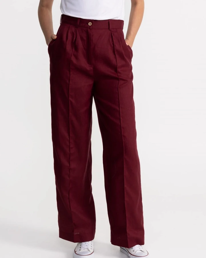 De IONESCU Damen vegan Hose Figa Leinen Bordeaux