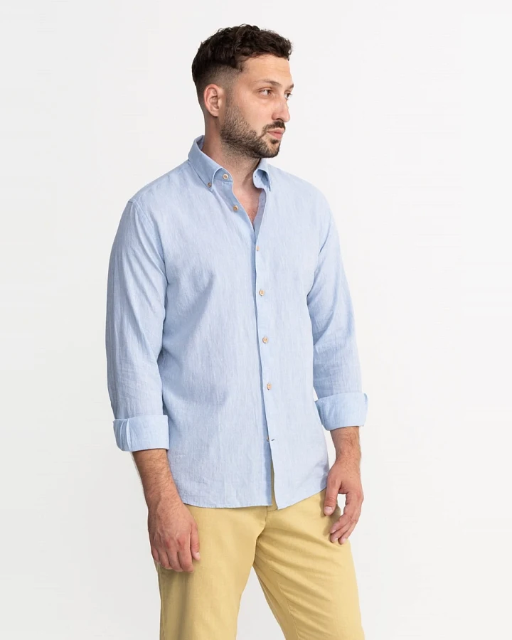 De IONESCU Herren vegan Hemd Godeanu Nebel Blau