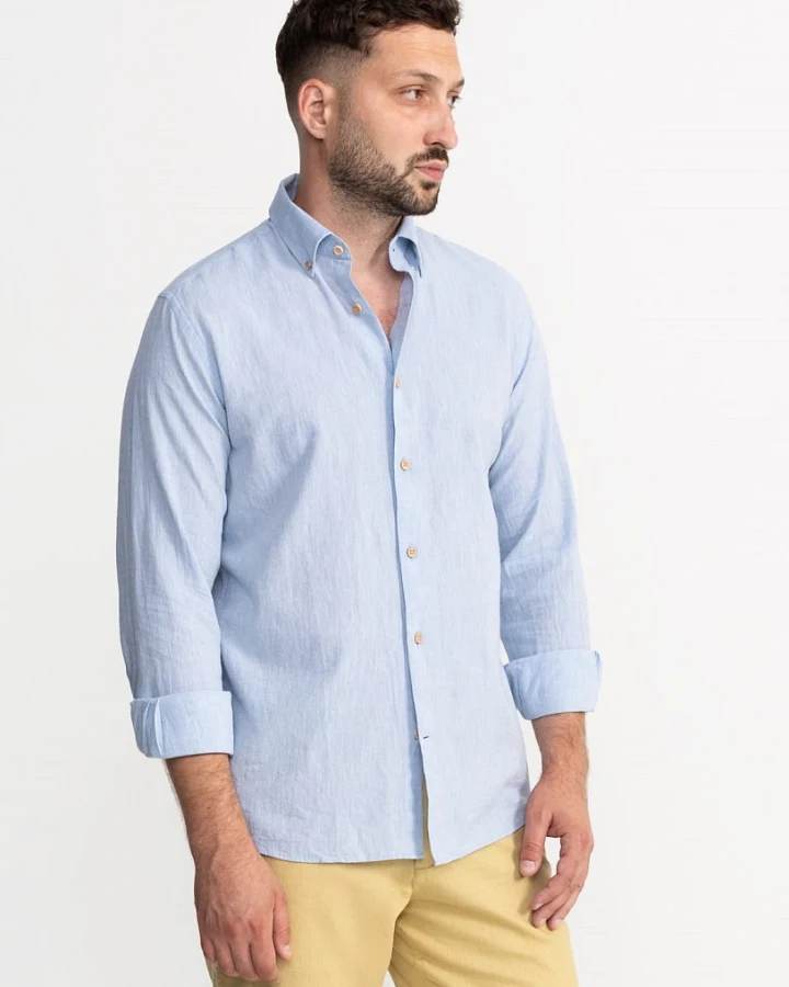De IONESCU Herren vegan Hemd Godeanu Nebel Blau