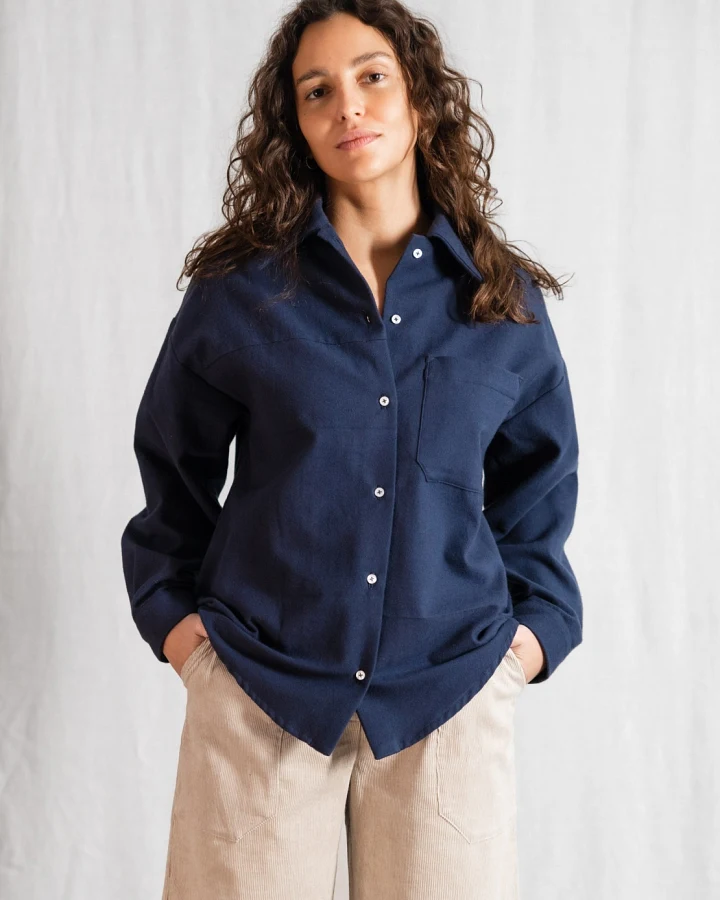 Jyoti Fair Works Damen vegan Hemd Ashrit Dunkelblau