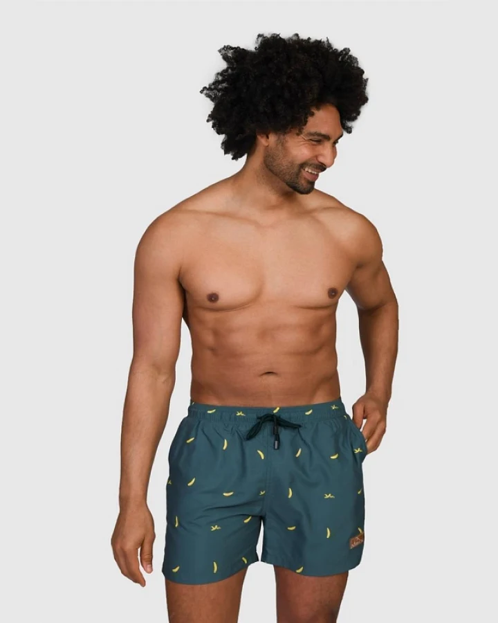 Narwal Herren vegan Badeshorts Banana Print Dunkelgrün