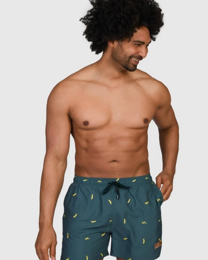 Narwal Herren vegan Badeshorts Banana Print Dunkelgrün
