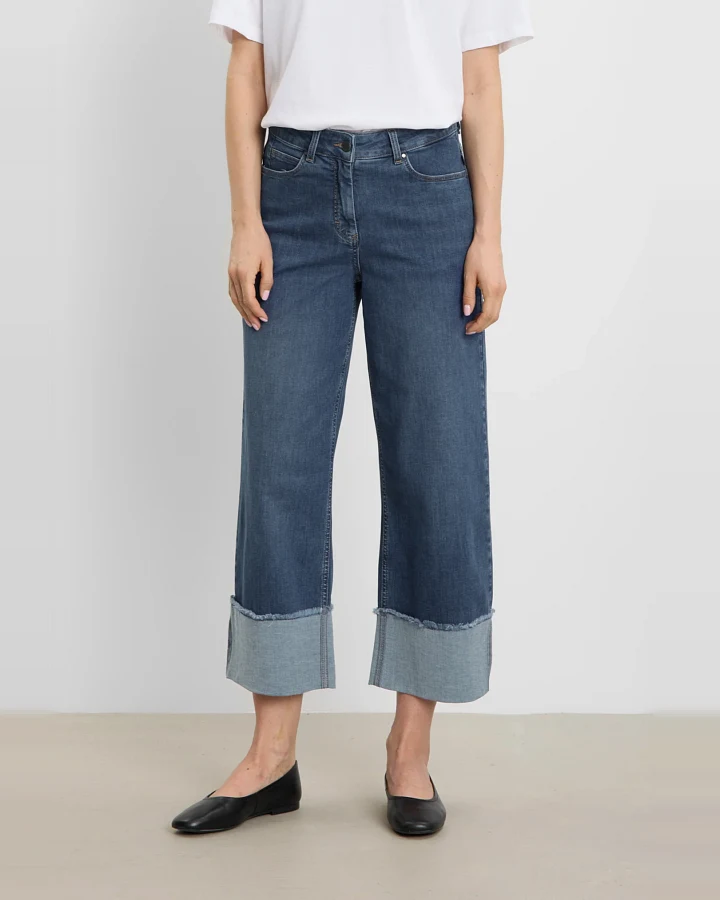 LAURIE Damen vegan Jeans Carol Turn Up Loose Crop Washed Blau