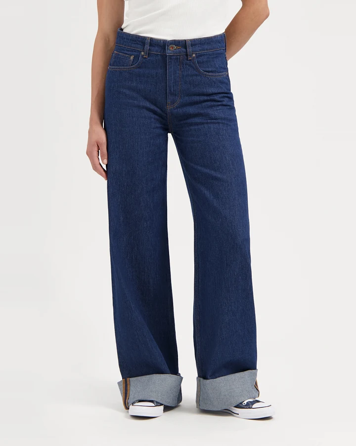 Kuyichi Damen vegan Jeans Super Wide Francis Rinse Blau