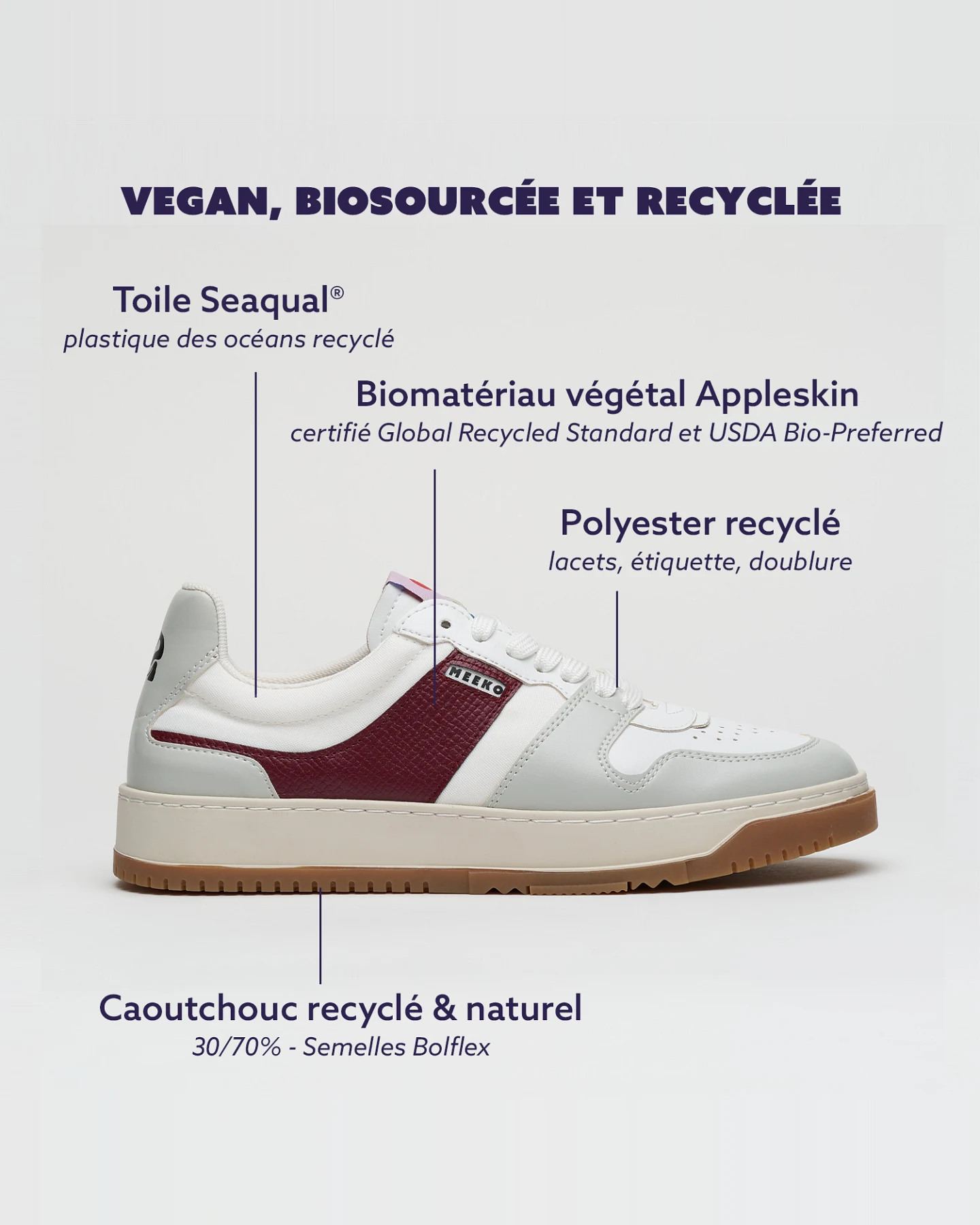 MEEKO Herren vegan Sneaker Kiboko Weinrot – Ansicht 2