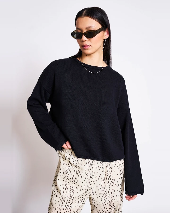 JAN 'N JUNE Damen vegan Pullover Crewneck Hoy Schwarz