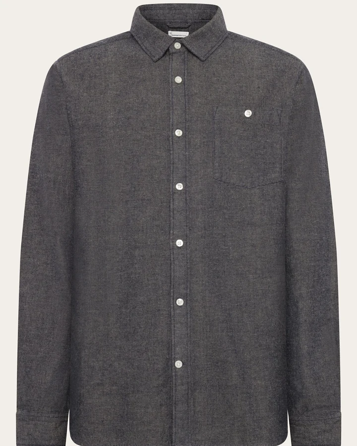 KnowledgeCotton Apparel Herren vegan Hemd Flanell Night Sky Navy/Grau