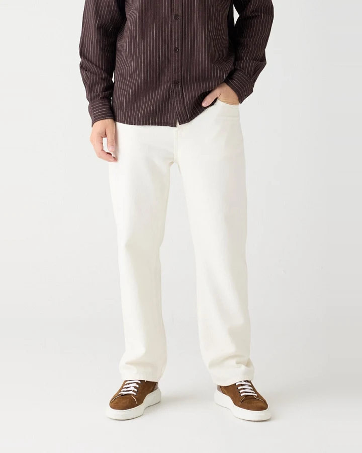 KnowledgeCotton Apparel Herren vegan Hose Weit Twill Flint Egret Weiß