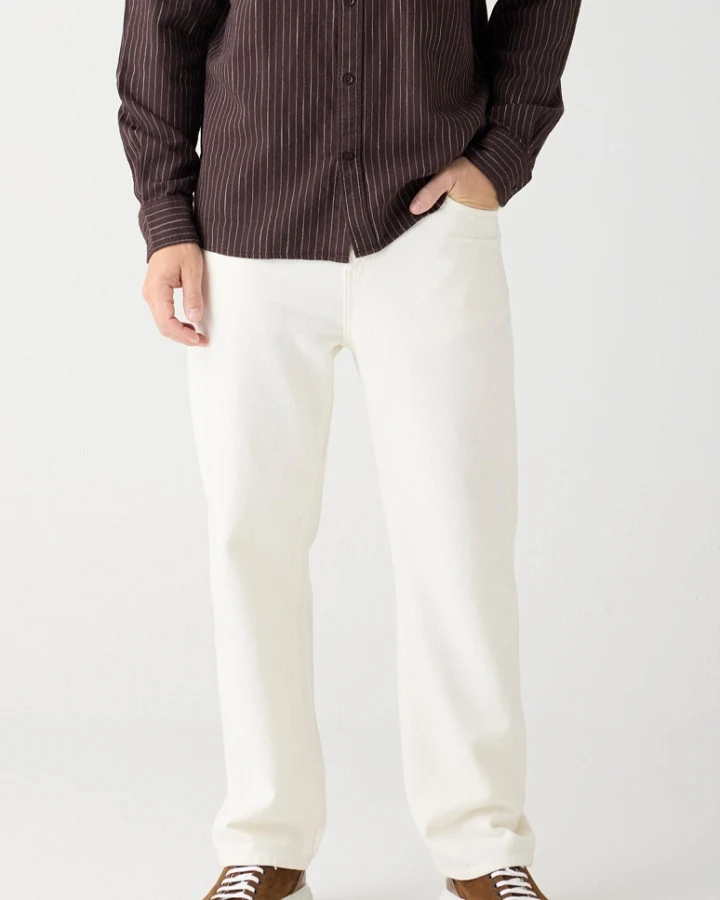 KnowledgeCotton Apparel Herren vegan Hose Weit Twill Flint Egret Weiß