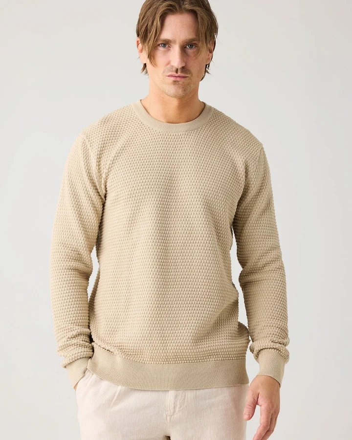 KnowledgeCotton Apparel Herren vegan Strickpullover Vagn Bubble Crew Neck Light Feather Grey